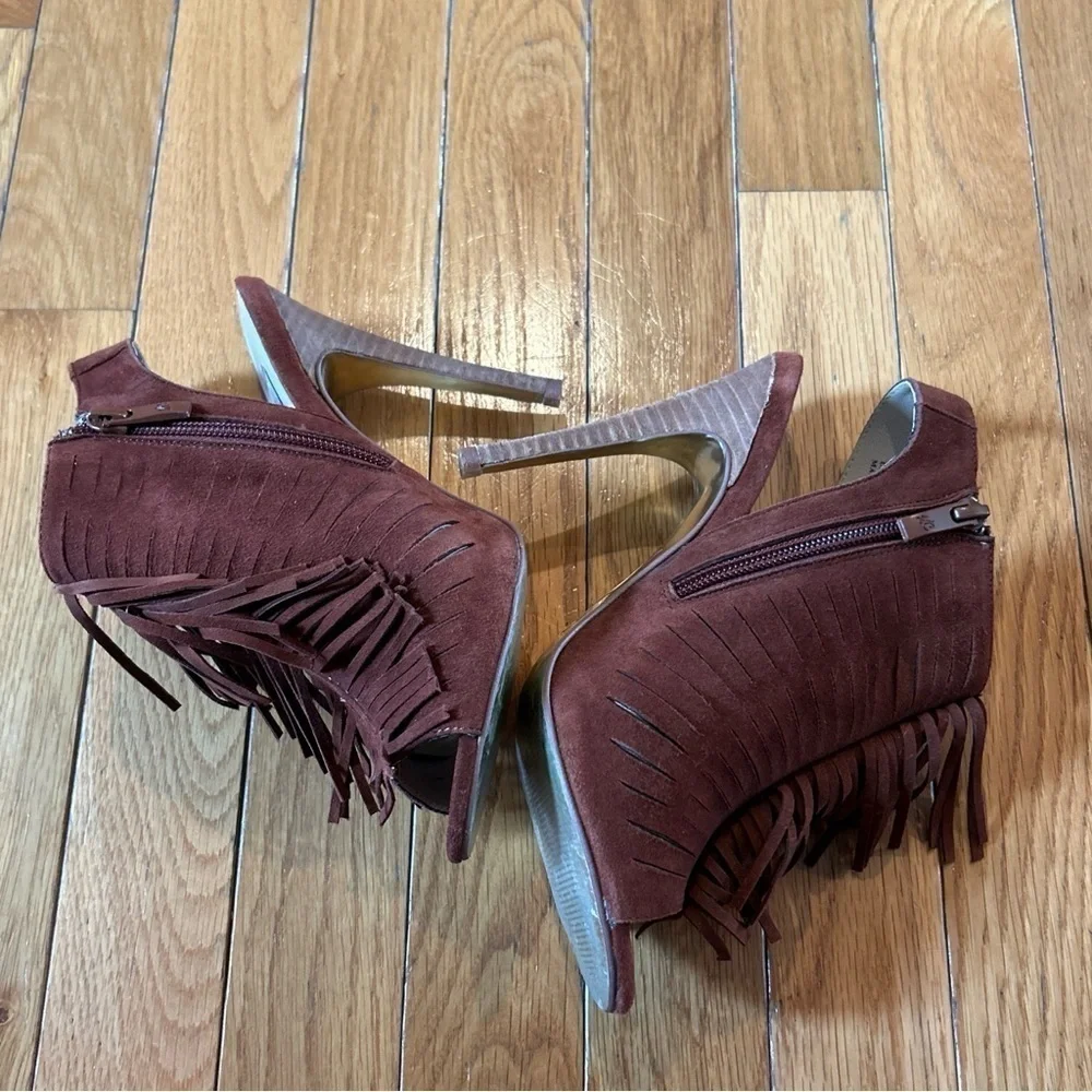 Chinese Laundry Lindy Heels w/ Fringe Kristin Cavallari Peep Toe Sz 7.5 Brown